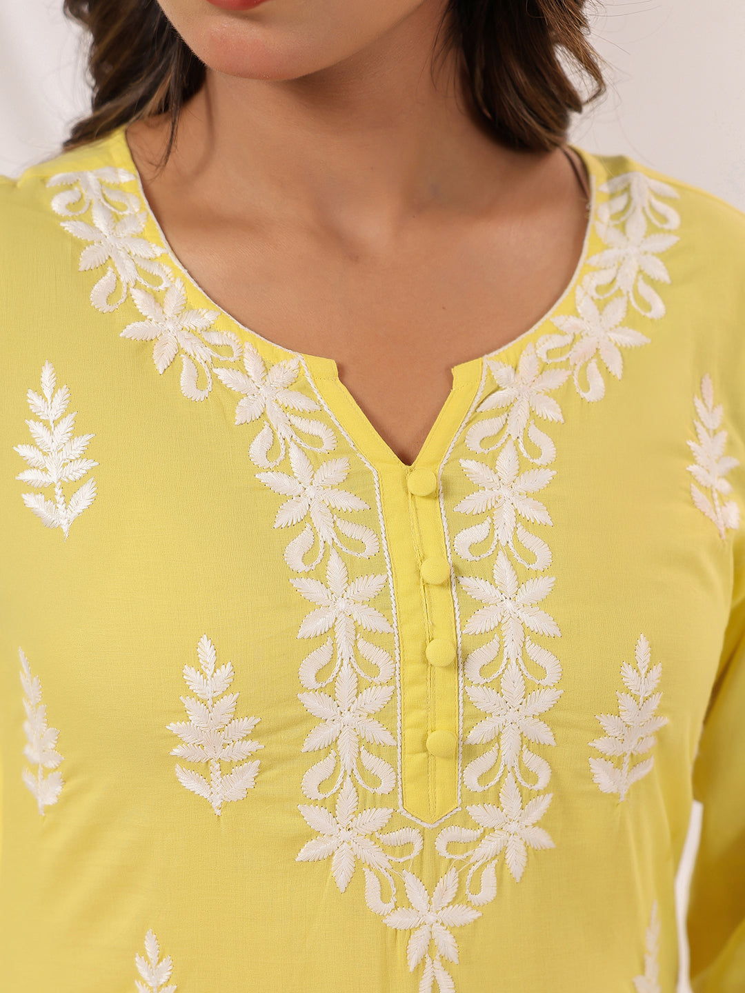 Janasya Women's Yellow Pure Cotton Embroidered Straight Kurta - qivii