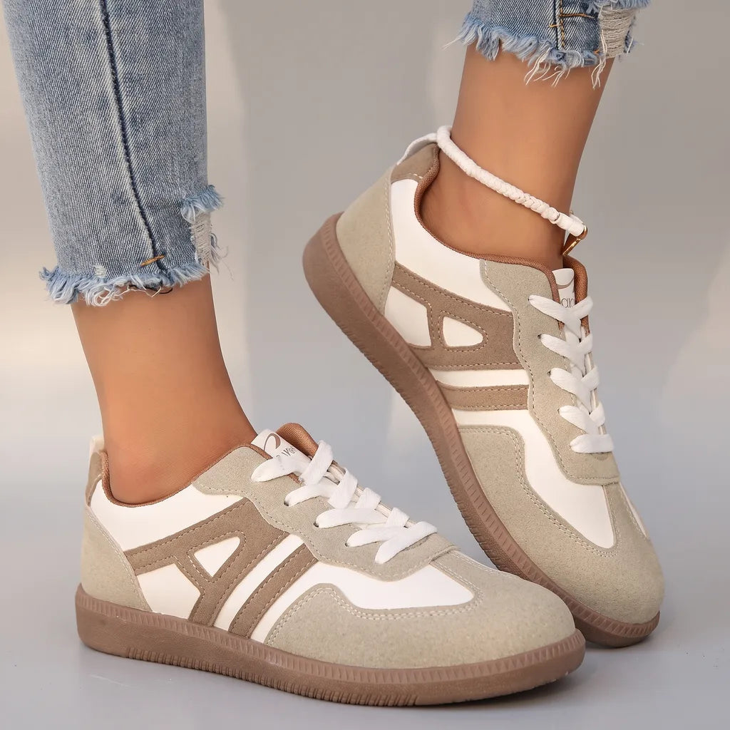 Beige Jasmine women's orthopedic sneakers by Hudson Ridge with round toe and supportive design for comfortable everyday wear.