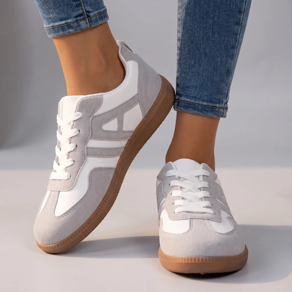 Gray Jasmine women's orthopedic sneakers with round toes from Hudson Ridge, designed for comfort and support.