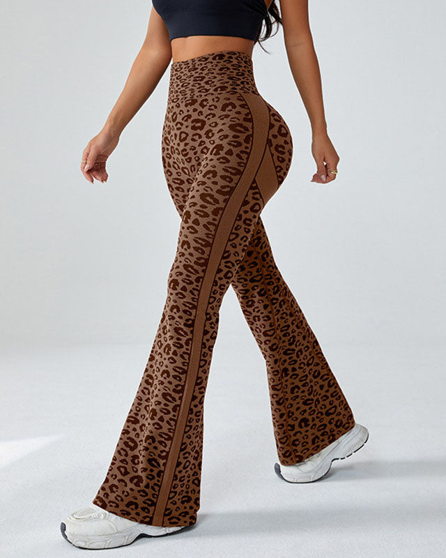 High-Waisted Leopard Print Fitness Yoga Flared Hip-Lifting Pants - By Qivii