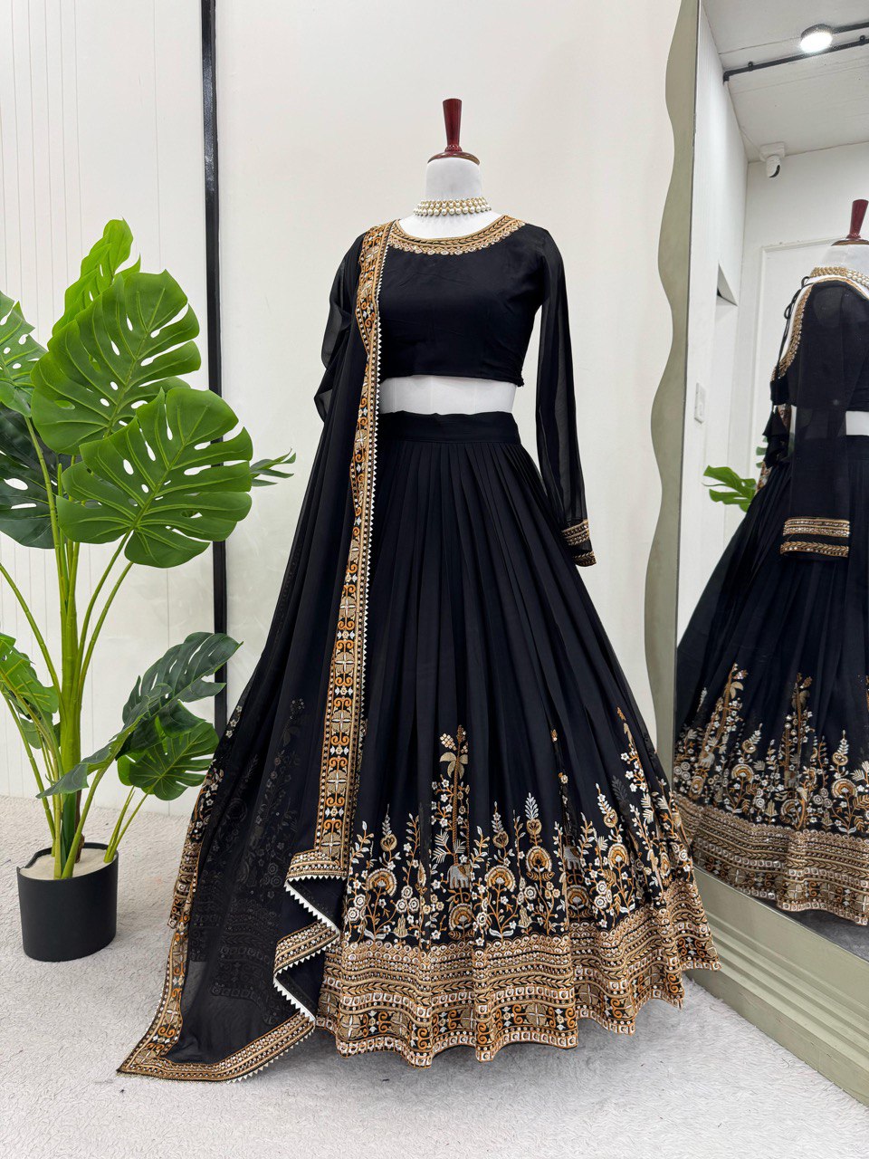 Black Foux Gorgette thread with Sequnce Lehenga - INSPIRED | Ready To Wear - qivii