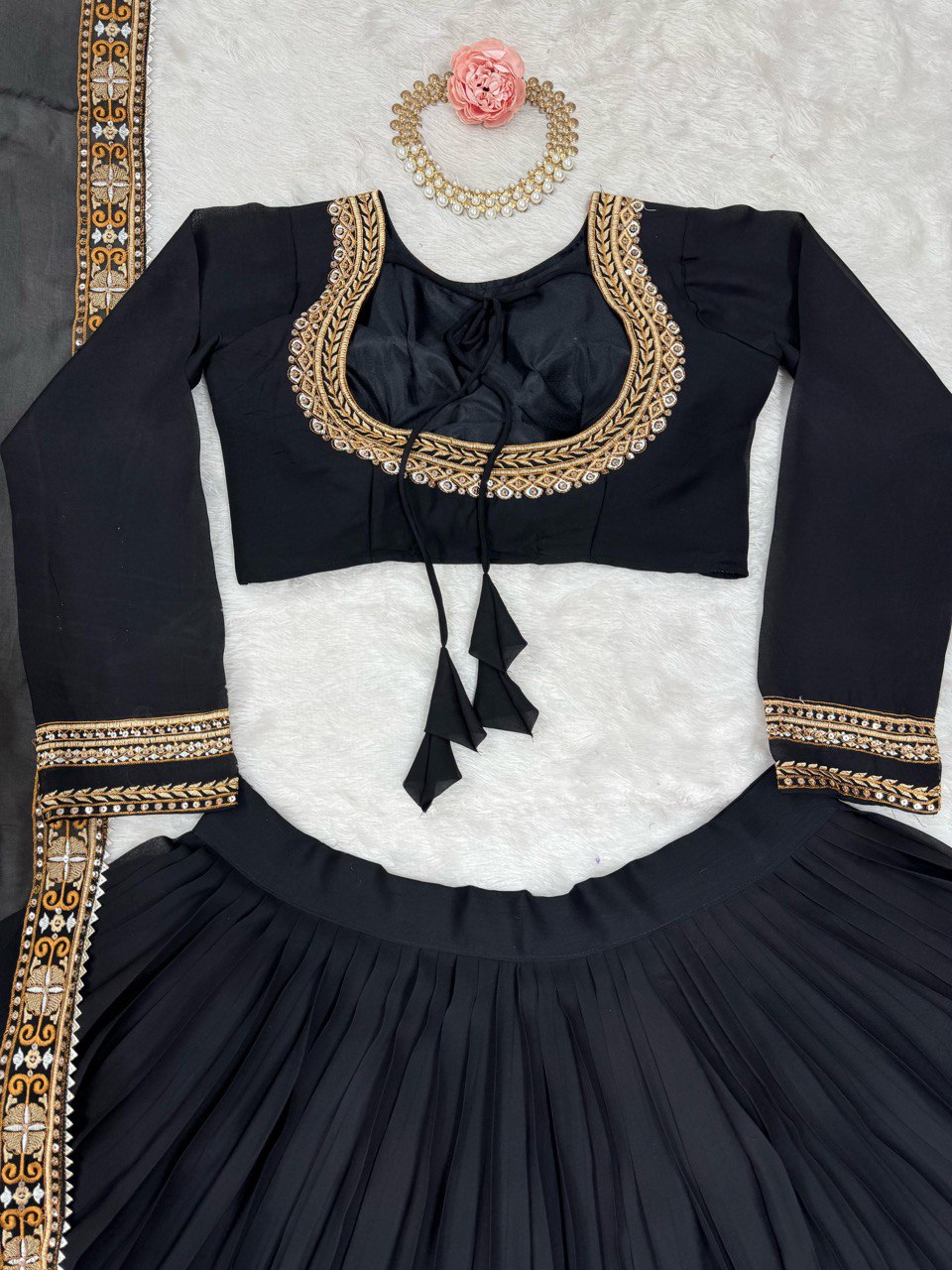 Black Foux Gorgette thread with Sequnce Lehenga - INSPIRED | Ready To Wear - qivii