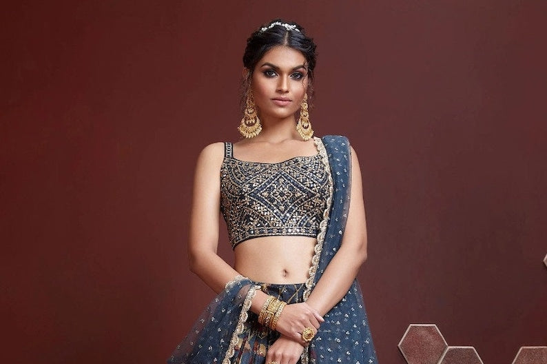Beautiful designer blue lehenga choli for women with intricate embroidery