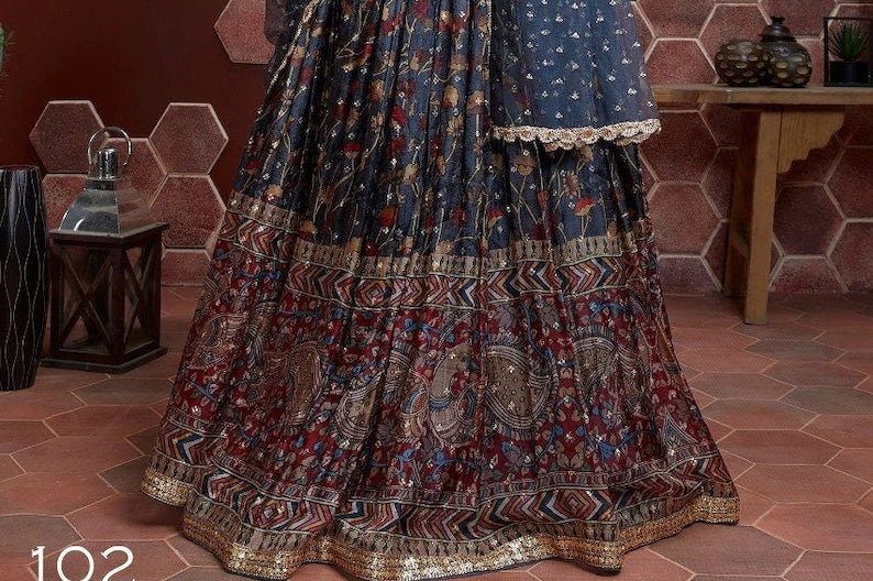 Beautiful designer bollywood style blue lehenga choli with heavy embroidery work for women, perfect for wedding wear and party wear