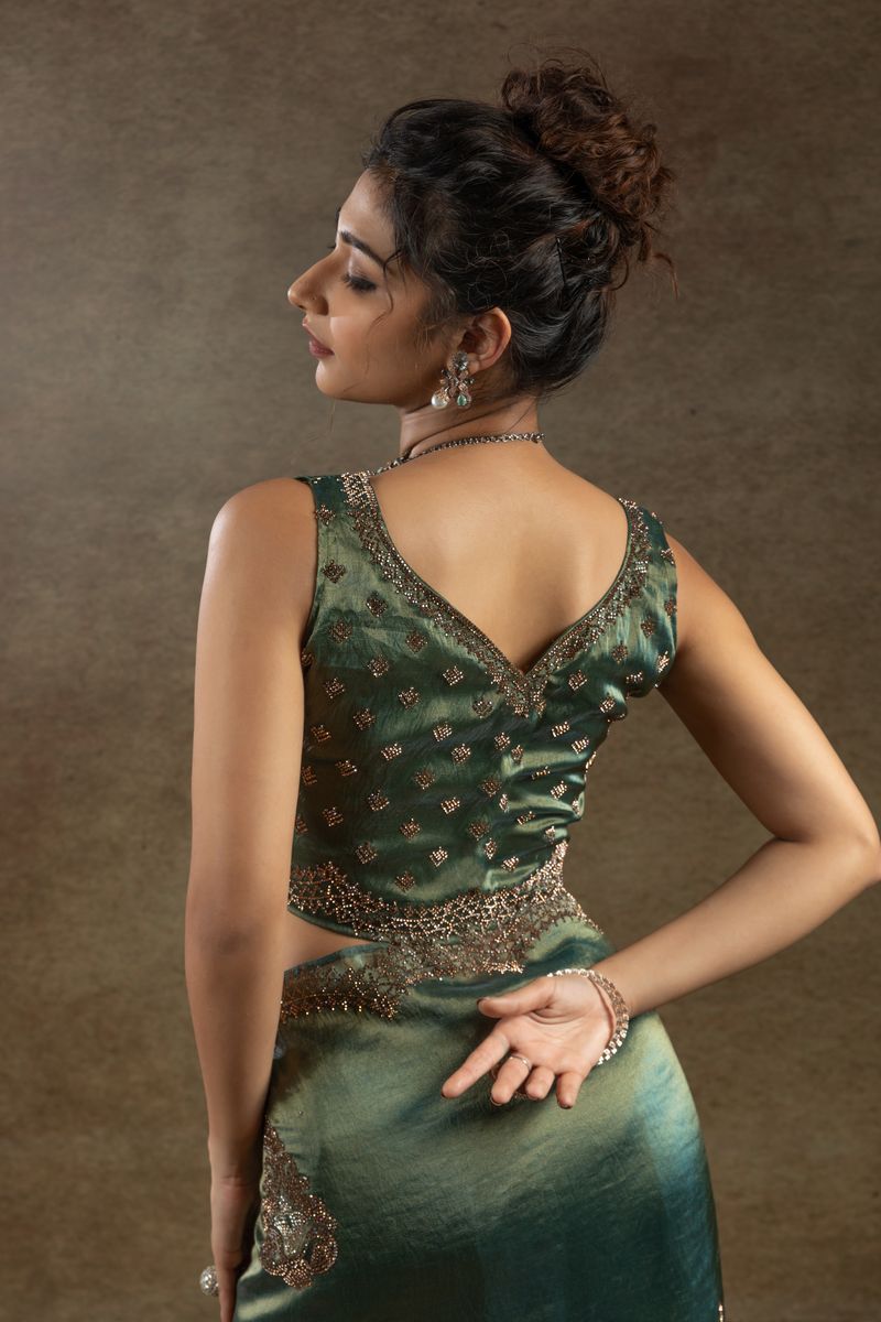 Green Banarasi Silk With Hand Work & Zarkan Work Saree - qivii