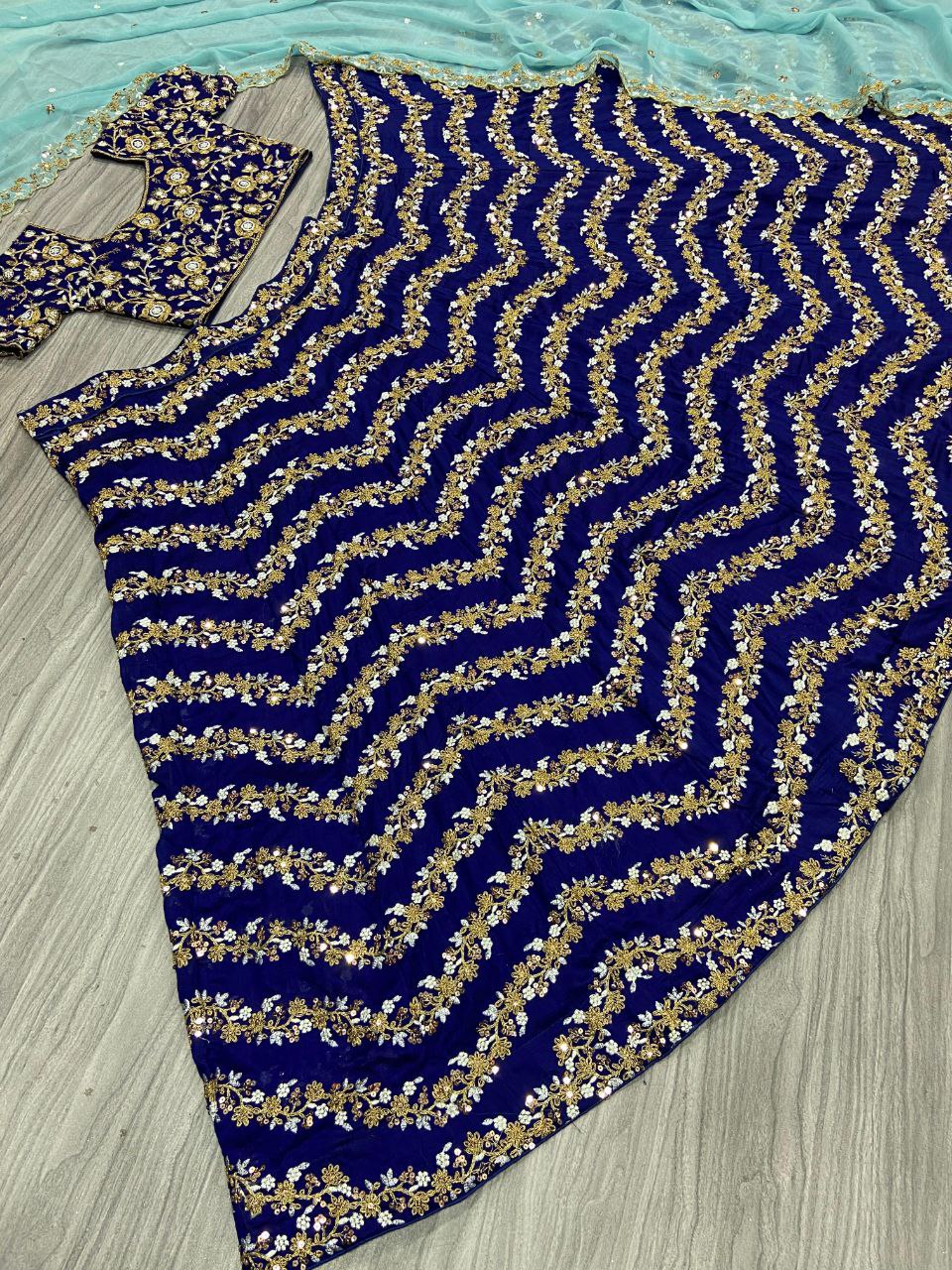 Navy blue Premium Chinon Silk Embellished With Beautiful Embroidery Work Lehenga - INSPIRED | Ready To Wear - qivii