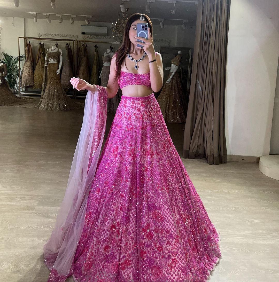 Pink Premium Butterfly Soft Net Embellished With Heavy Thread Embroidery Lehenga - INSPIRED | Ready To Wear - qivii