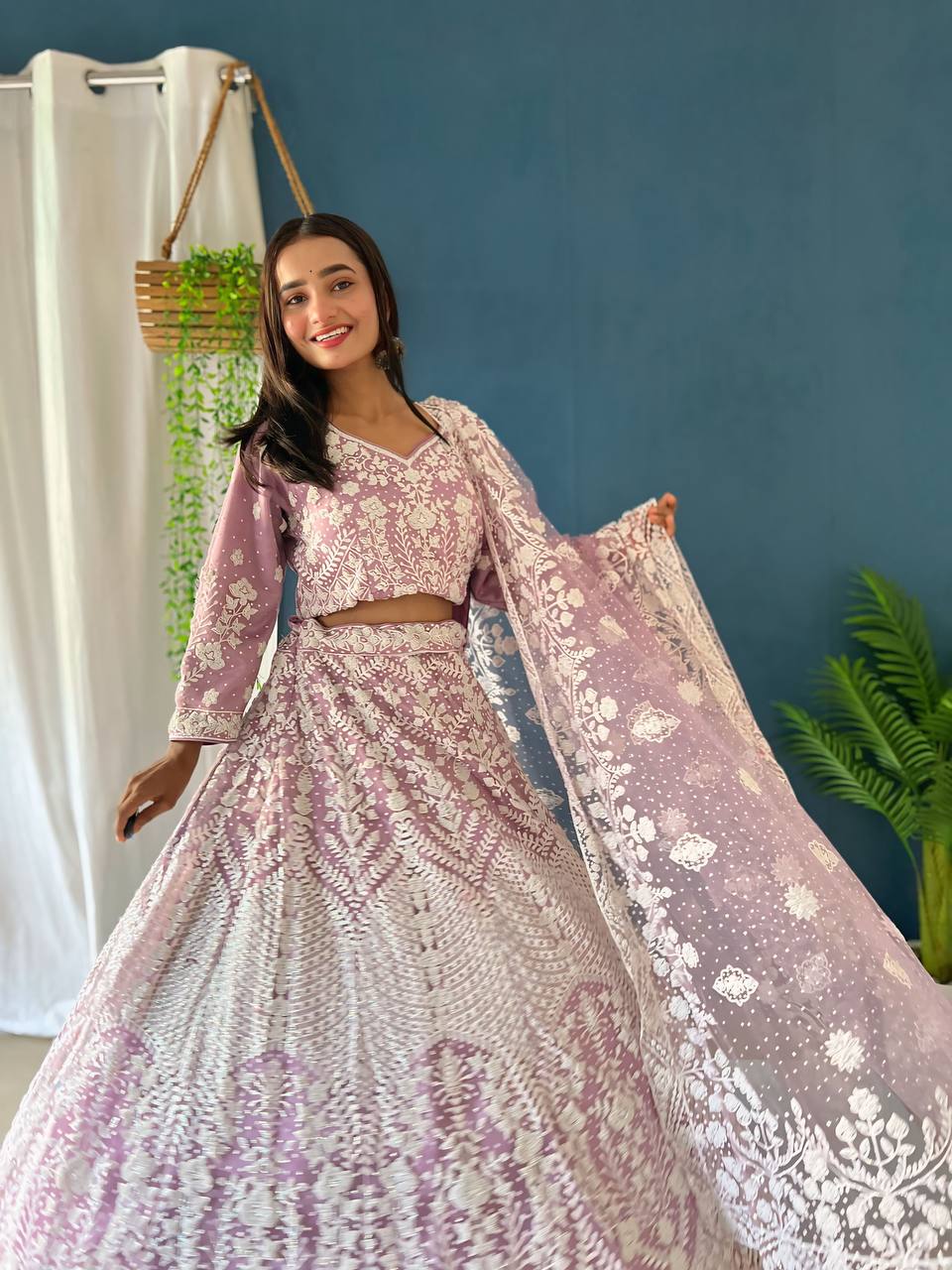 PURPLE HEAVY MONO NET PURE BITTS PEARL DESIGN WORK - INSPIRED | Ready To Wear - qivii