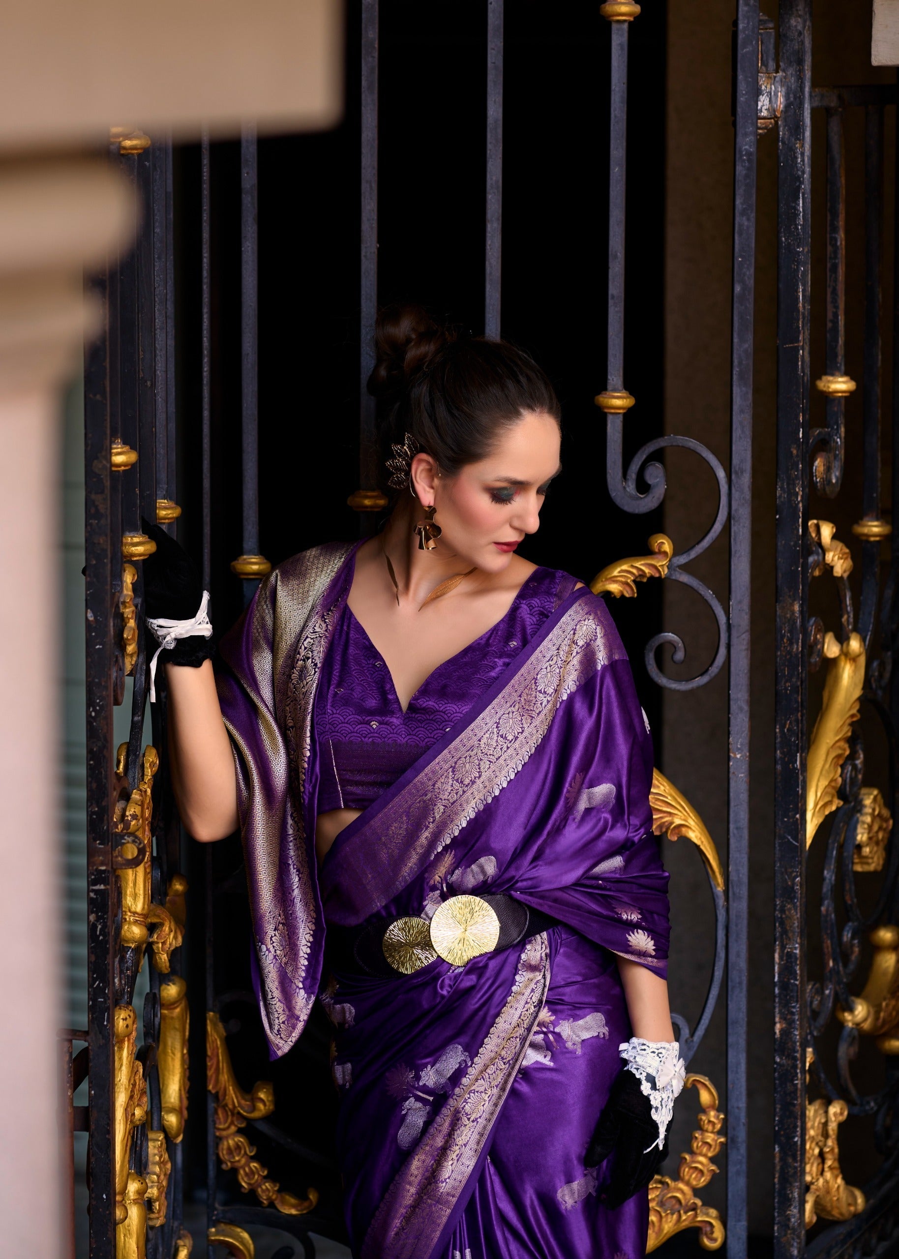 Purple Satin Mungha Silk Saree for Party and Festival Wear