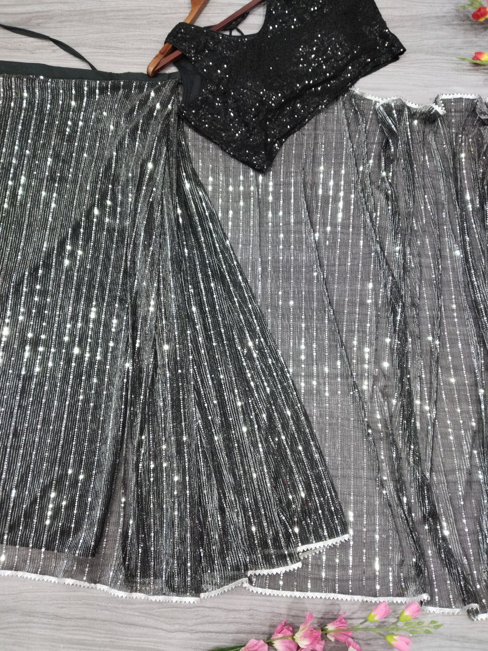 Black Premium Net Embellished With Beautiful Heavy Tikli Work Saree - INSPIRED - qivii