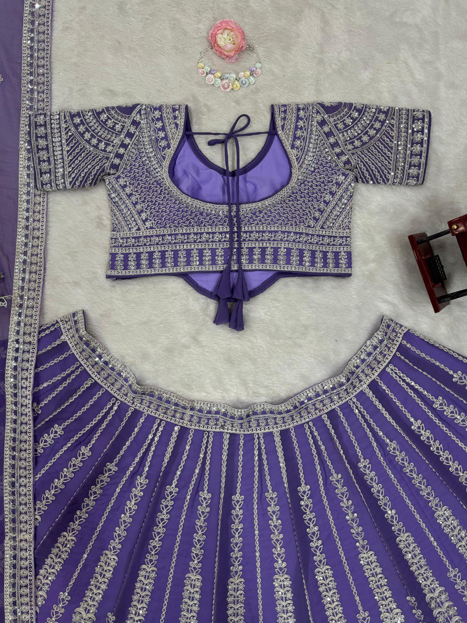 Blue Foux Gorgette Codeing Dori with Sequnce Lehenga Choli - INSPIRED | Ready To Wear - qivii