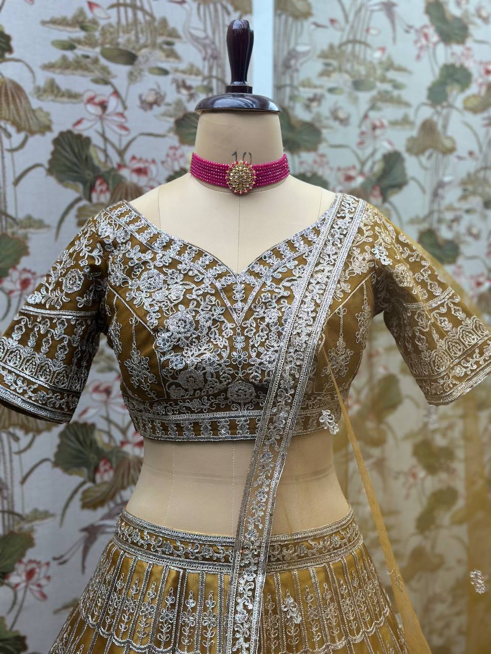 BROWN NET EMBROIDERY SEQUENCE DESIGN WORK LEHENGA - INSPIRED | Ready To Wear - qivii