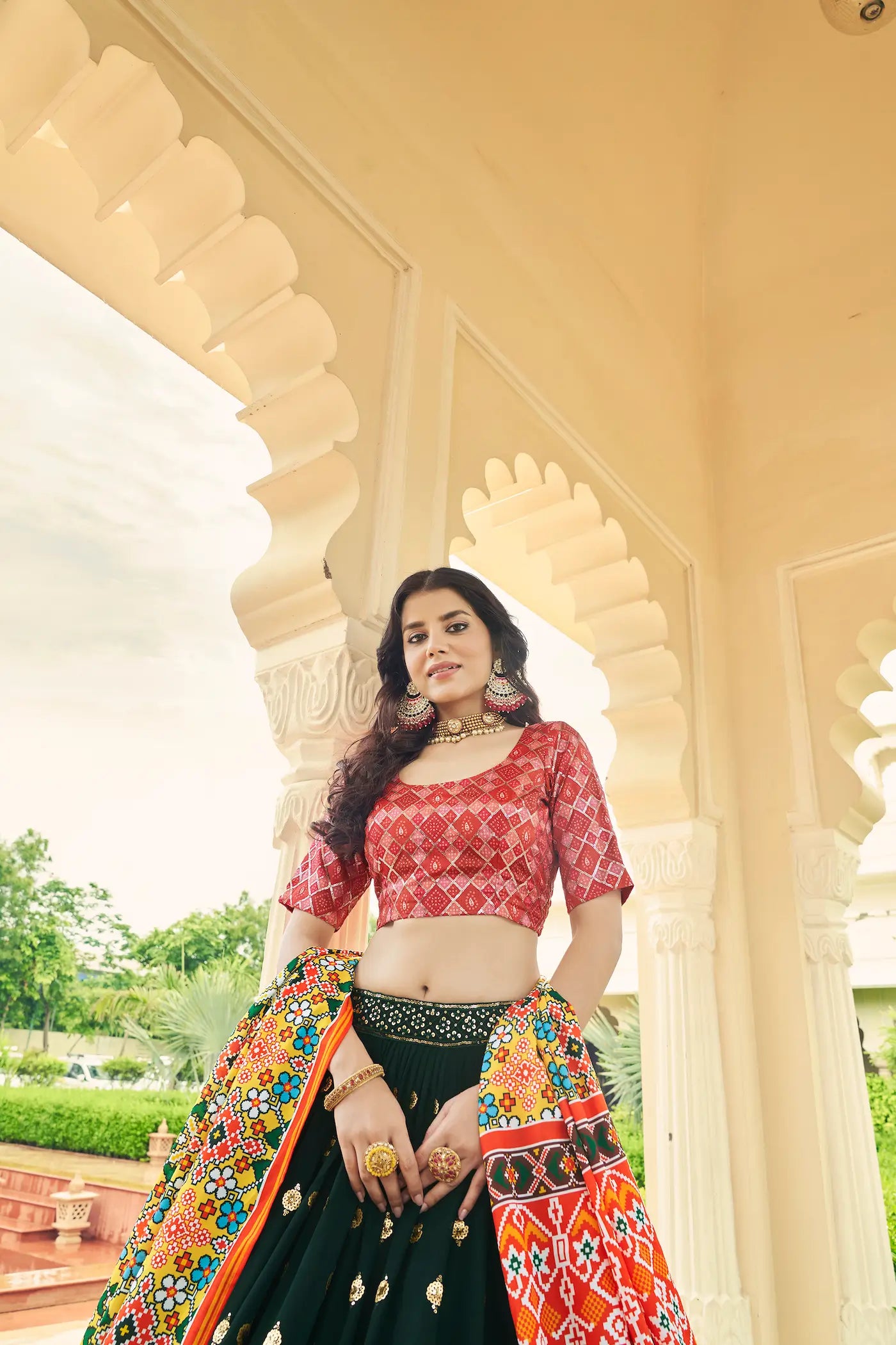 Green Georgette Lehenga Choli With Thread with Sequence Embroidery Work | Ready To Wear - qivii