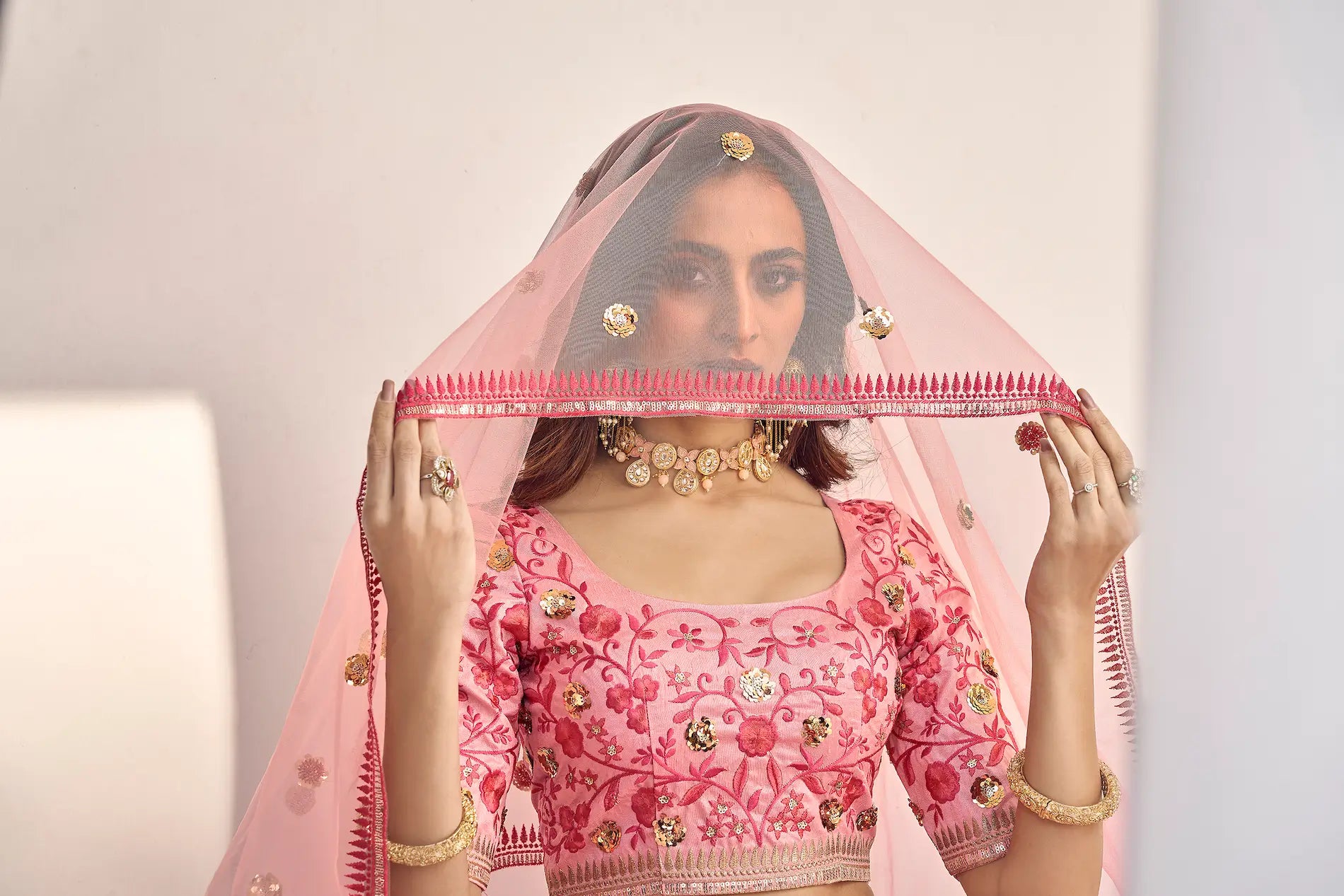 Pink Art Silk Thread with Sequence Embroidery Work Lehenga Choli | Ready To Wear - qivii