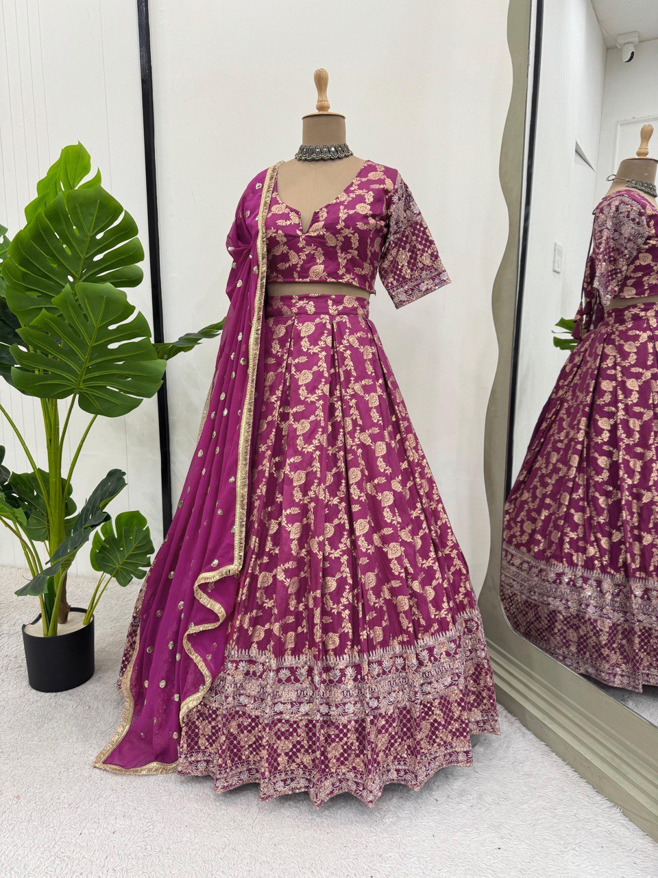 Pink Jequrd thread with Sequnce Lehenga Choli - INSPIRED | Ready To Wear - qivii