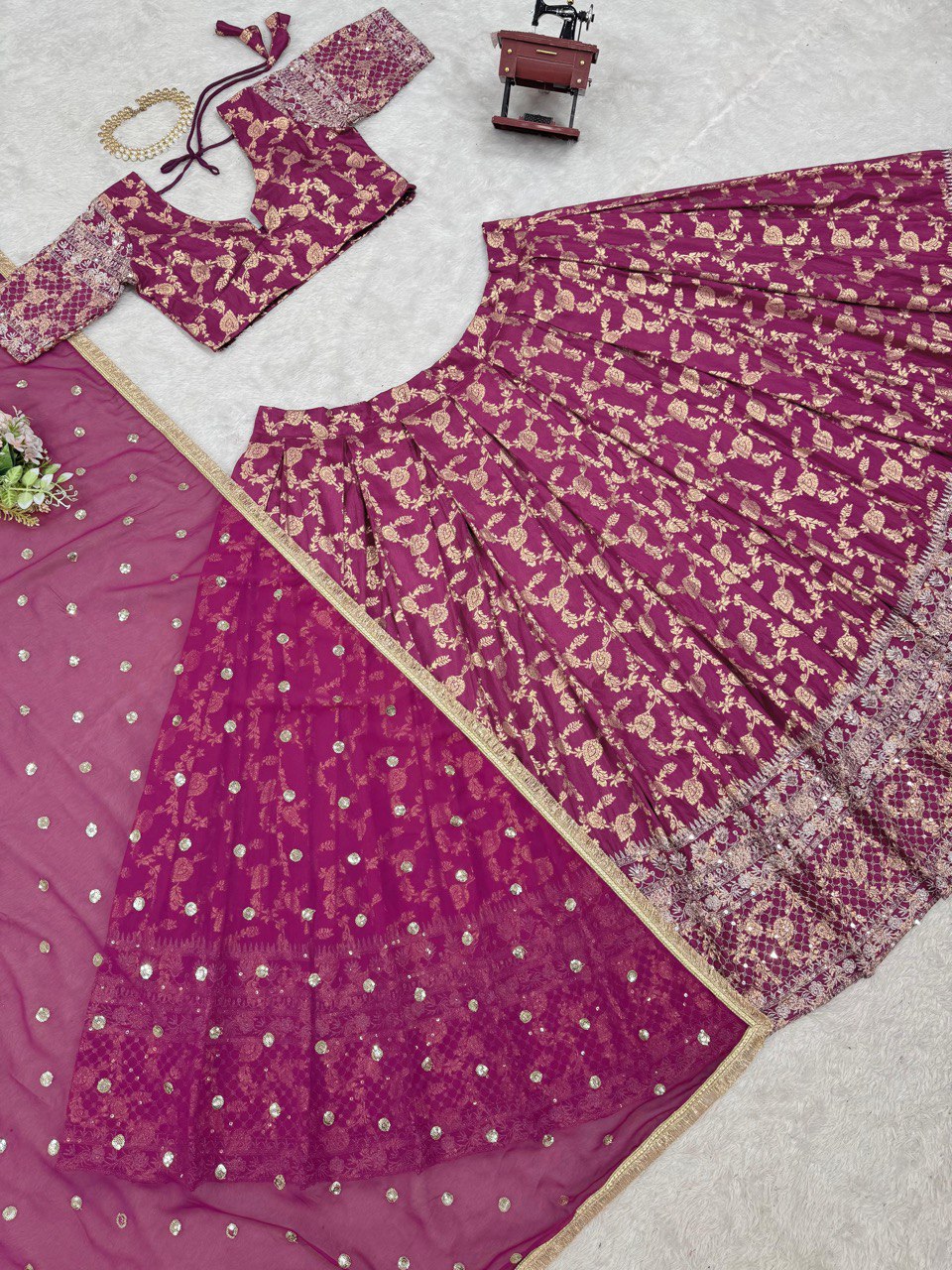 Pink Jequrd thread with Sequnce Lehenga Choli - INSPIRED | Ready To Wear - qivii