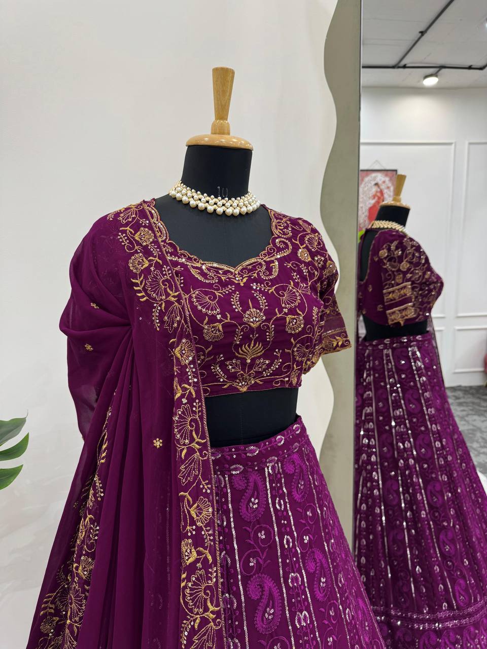 Purple Foux Gorgette thread with Sequnce Lehenga Choli - INSPIRED | Ready To Wear - qivii