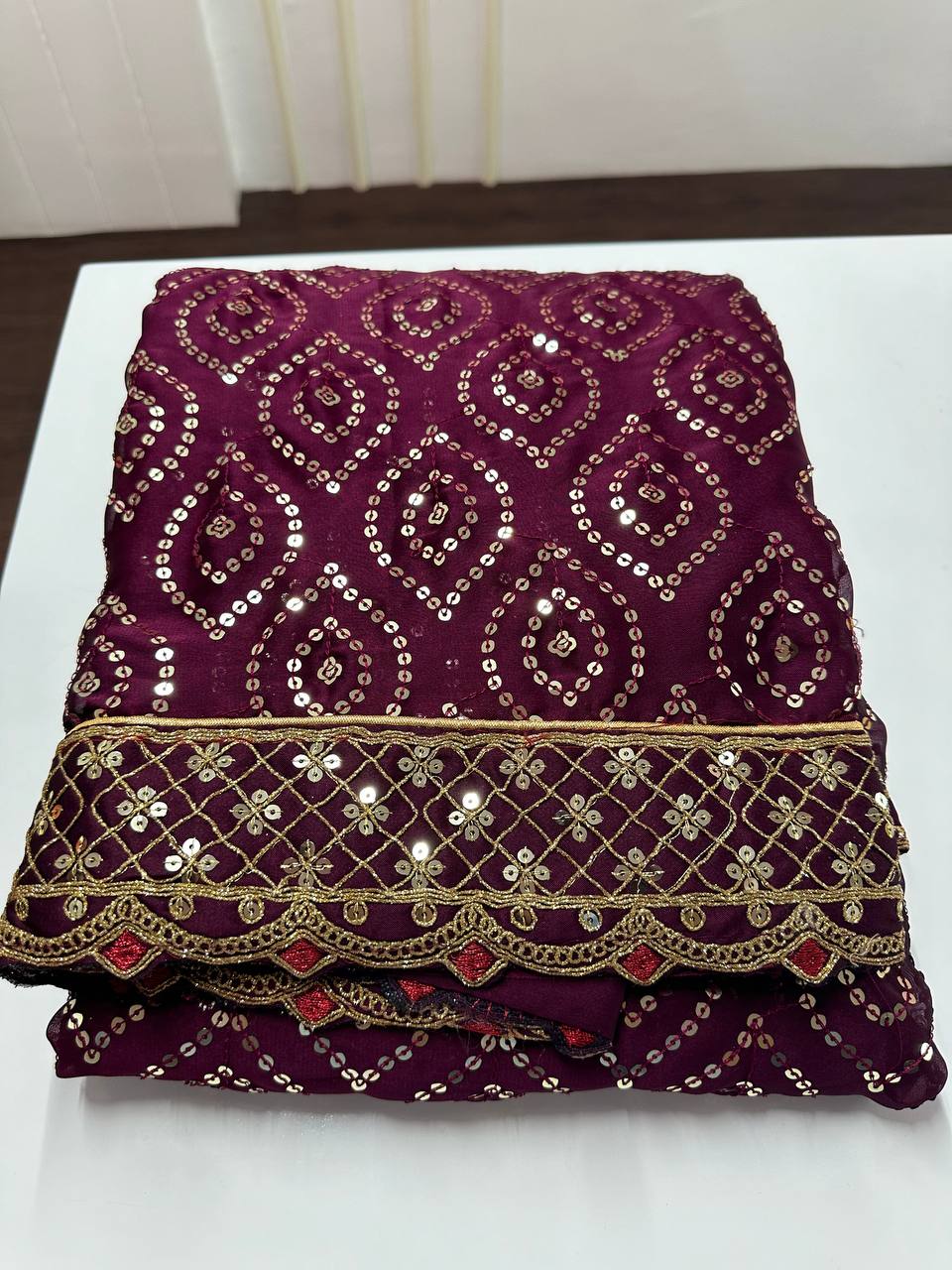 Purple Heavy Kasturi silk georgette saree with sequins , Dori & zari work - qivii