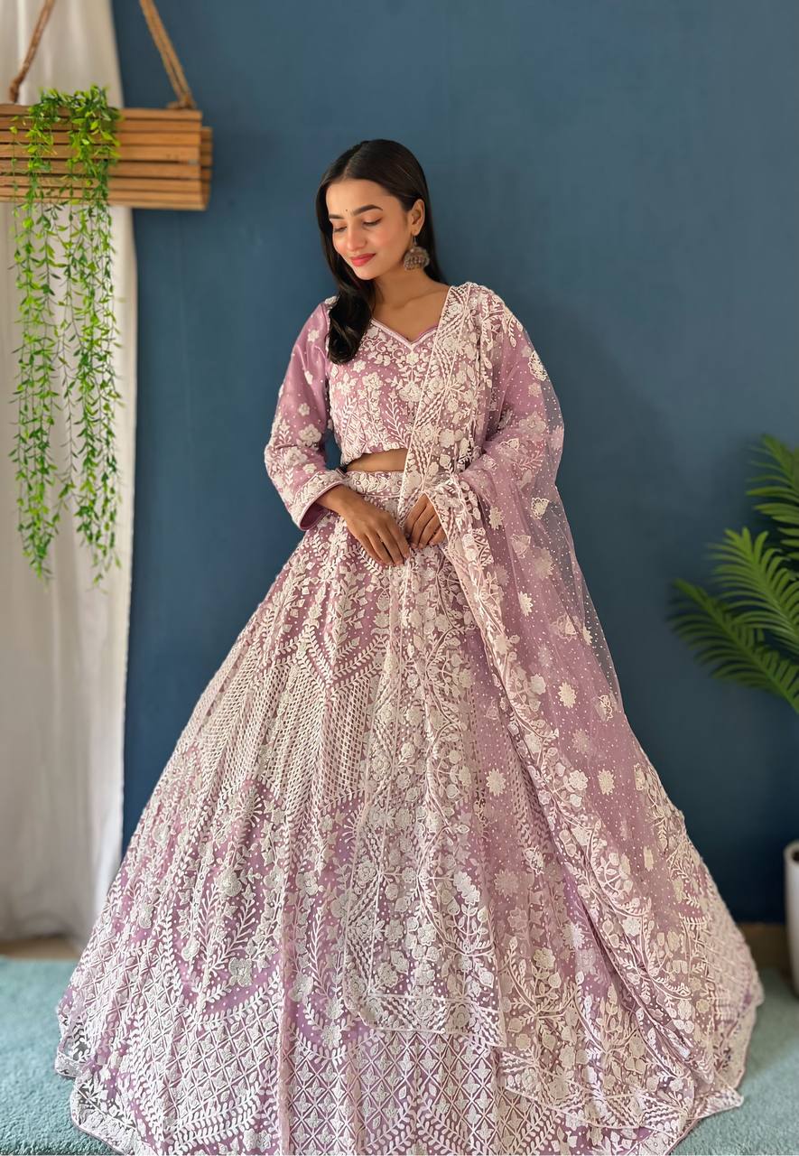 PURPLE HEAVY MONO NET PURE BITTS PEARL DESIGN WORK - INSPIRED | Ready To Wear - qivii