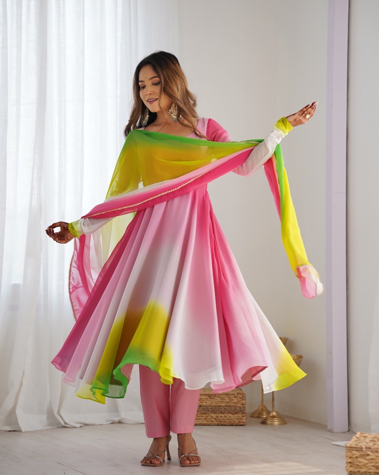 MULTI COLOR HEAVY PURE SOFT FOX GEORGETTE COLOURFULL PADDING ANARKALI SUIT - qivii