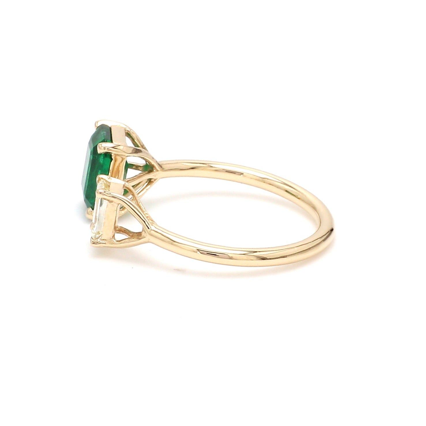 Emerald and Emerald Cut Diamond Open Ring