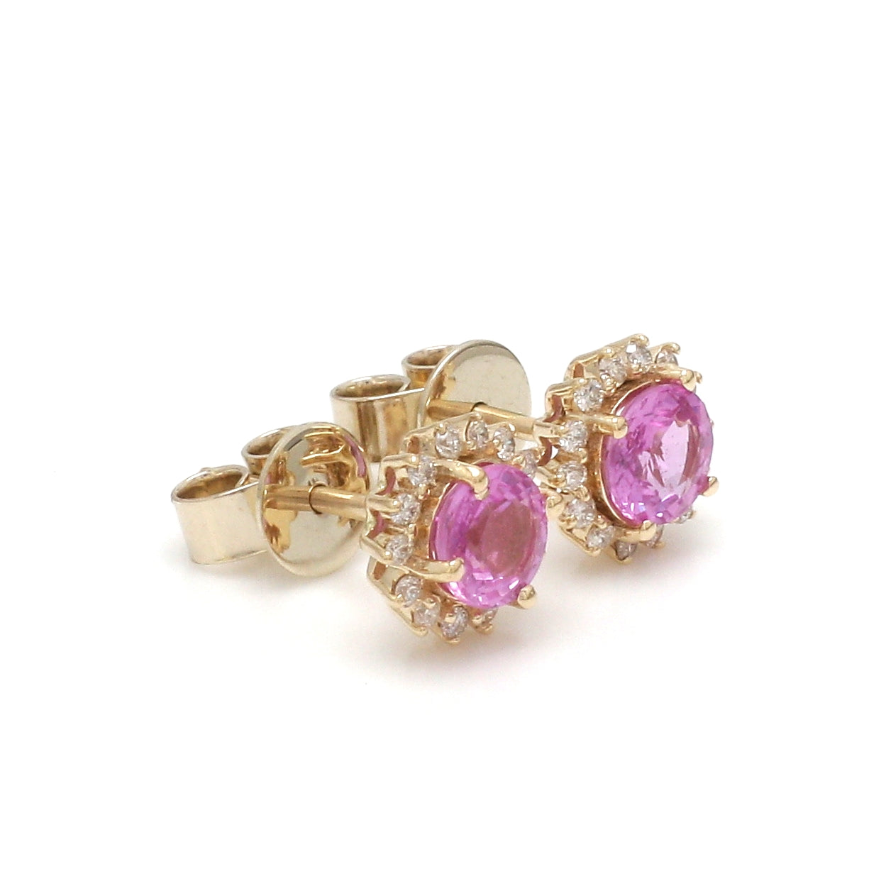 JPERG-2298/8126 Pink Sapphire Round With Diamond Studs Earring