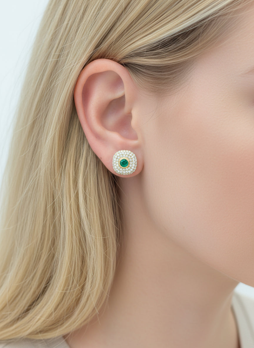 JPERG-3488/9297 Diamond Emerald Earring
