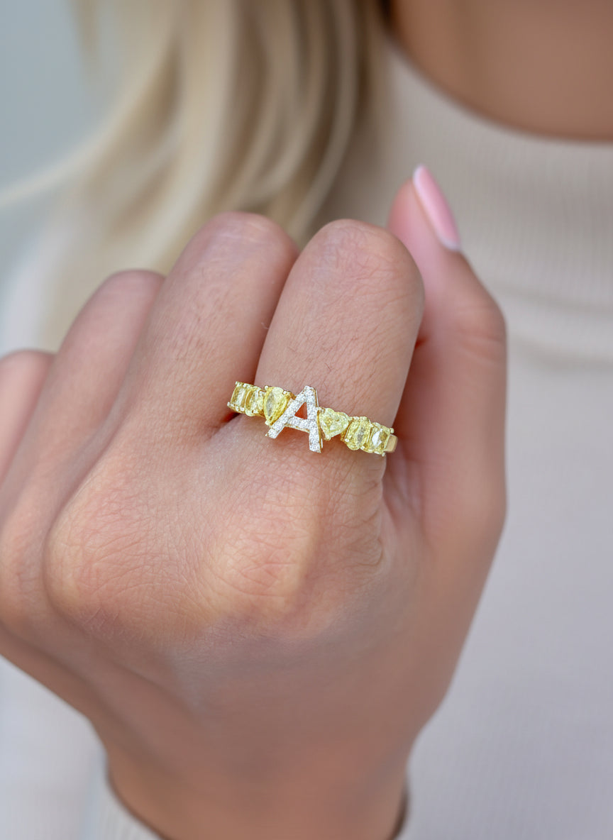 JPRG-3465/8851 Yellow Diamond A Letter Ring