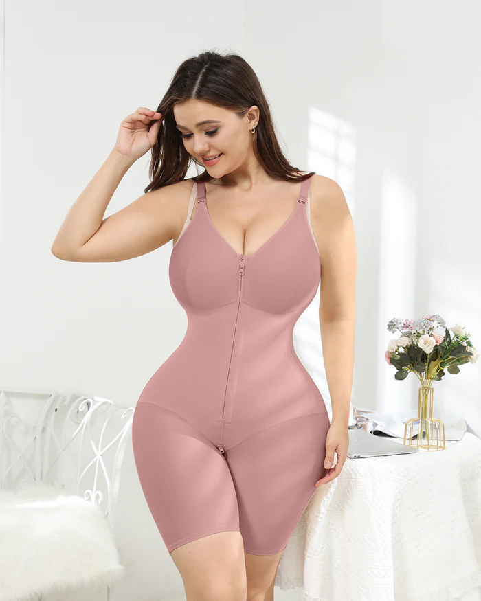 Shapshe® Beige Seamless Zipper V-neck Full Body Shapers Bodysuits
