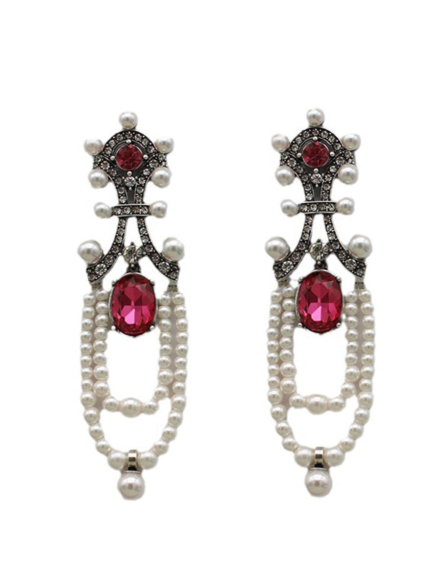 Vintage Long Ruby pearl Tassel Earrings - By Qivii