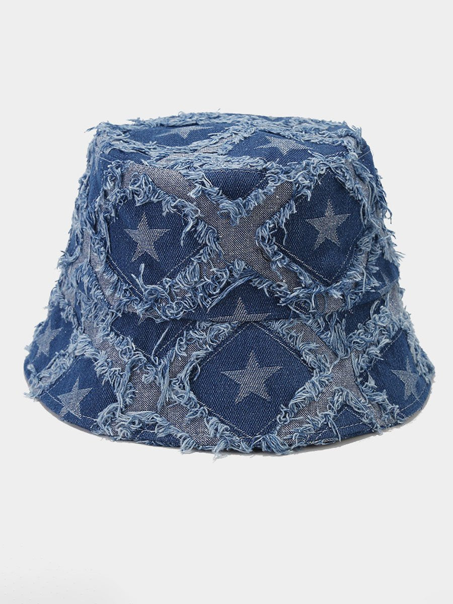 Casual Fashion Five-pointed Star Raw-edge Denim Bucket Hat - By Qivii