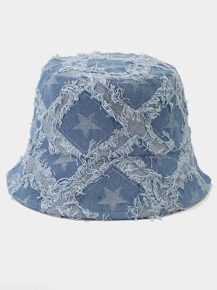 Casual Fashion Five-pointed Star Raw-edge Denim Bucket Hat - By Qivii