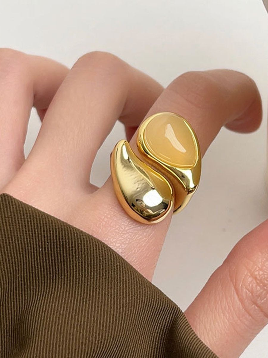 Simple Transparent Irregular Water Drop Open Ring - By Qivii