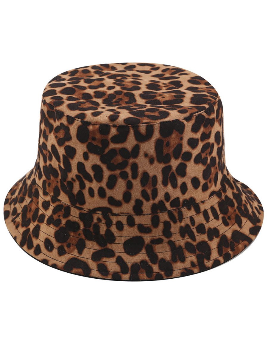 Suede Leopard Print Casual Sun Hat Bucket Hat - By Qivii