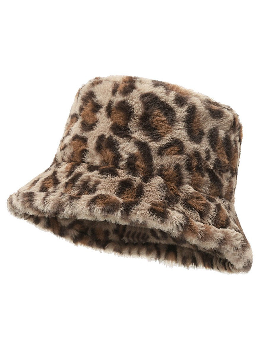 Casual Fashion Leopard Fur Warm Bucket Hat - By Qivii