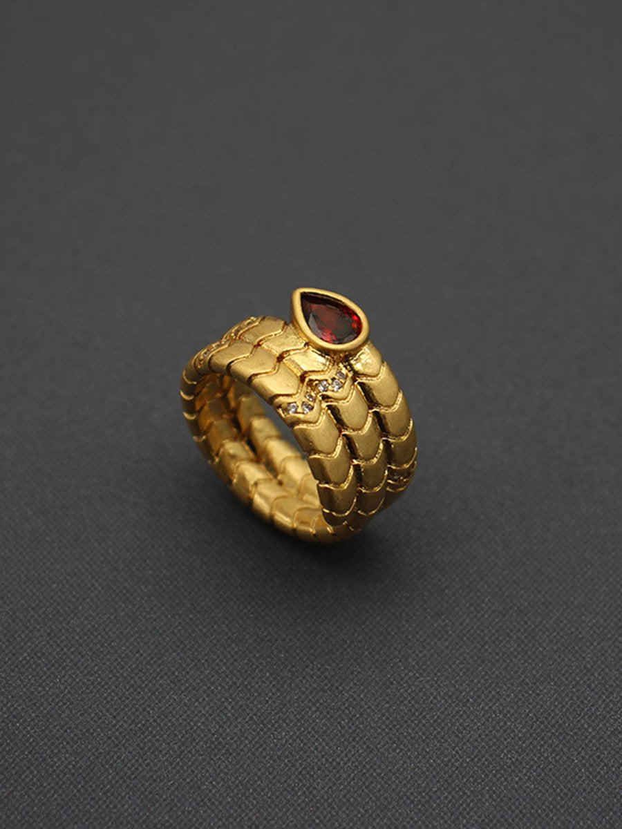 Vintage Light Luxury Water Drop Zircon Snake Ring - By Qivii