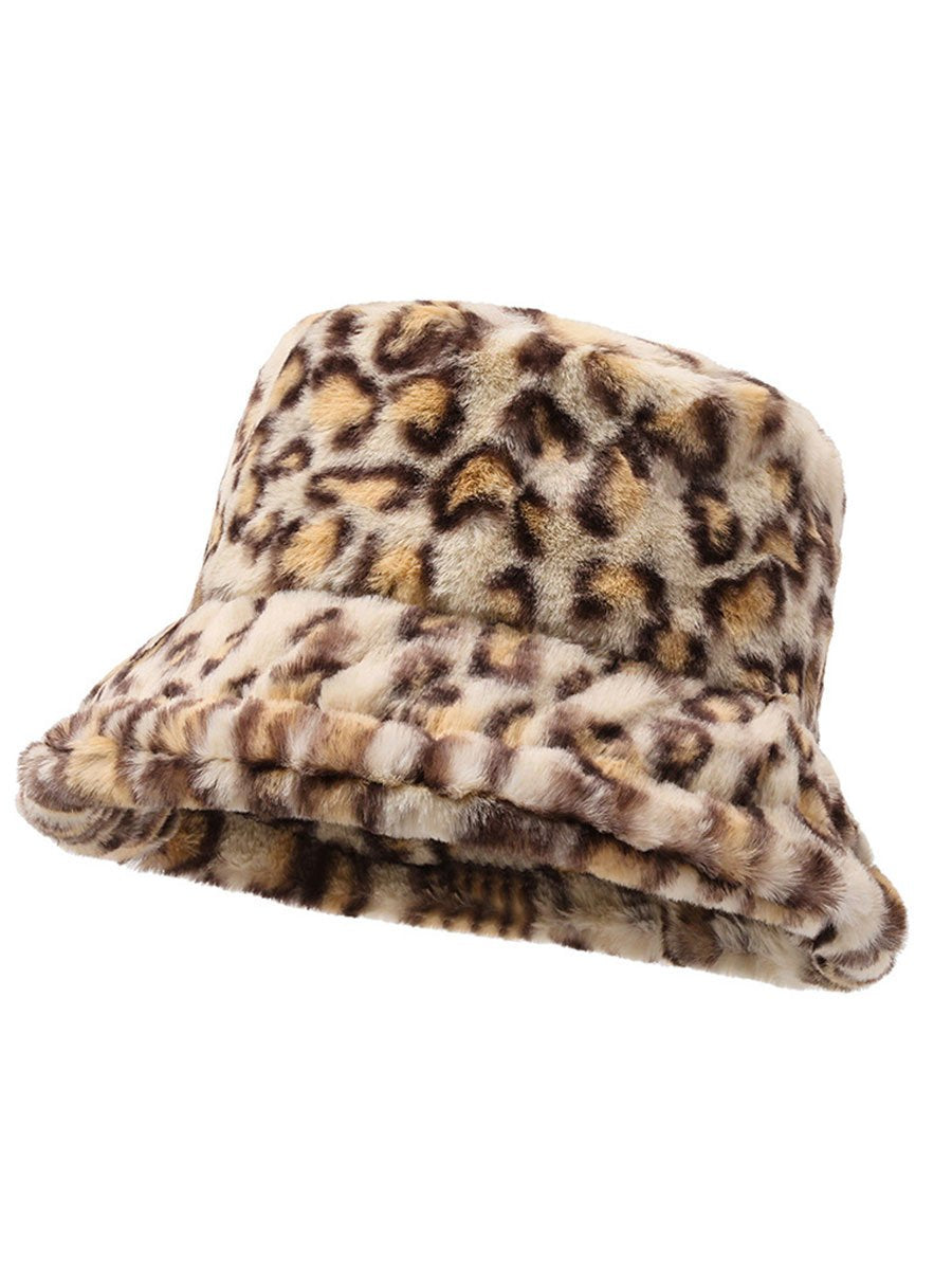 Casual Fashion Leopard Fur Warm Bucket Hat - By Qivii