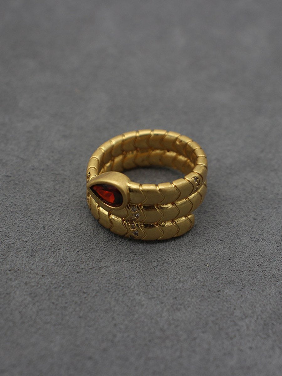 Vintage Light Luxury Water Drop Zircon Snake Ring - By Qivii