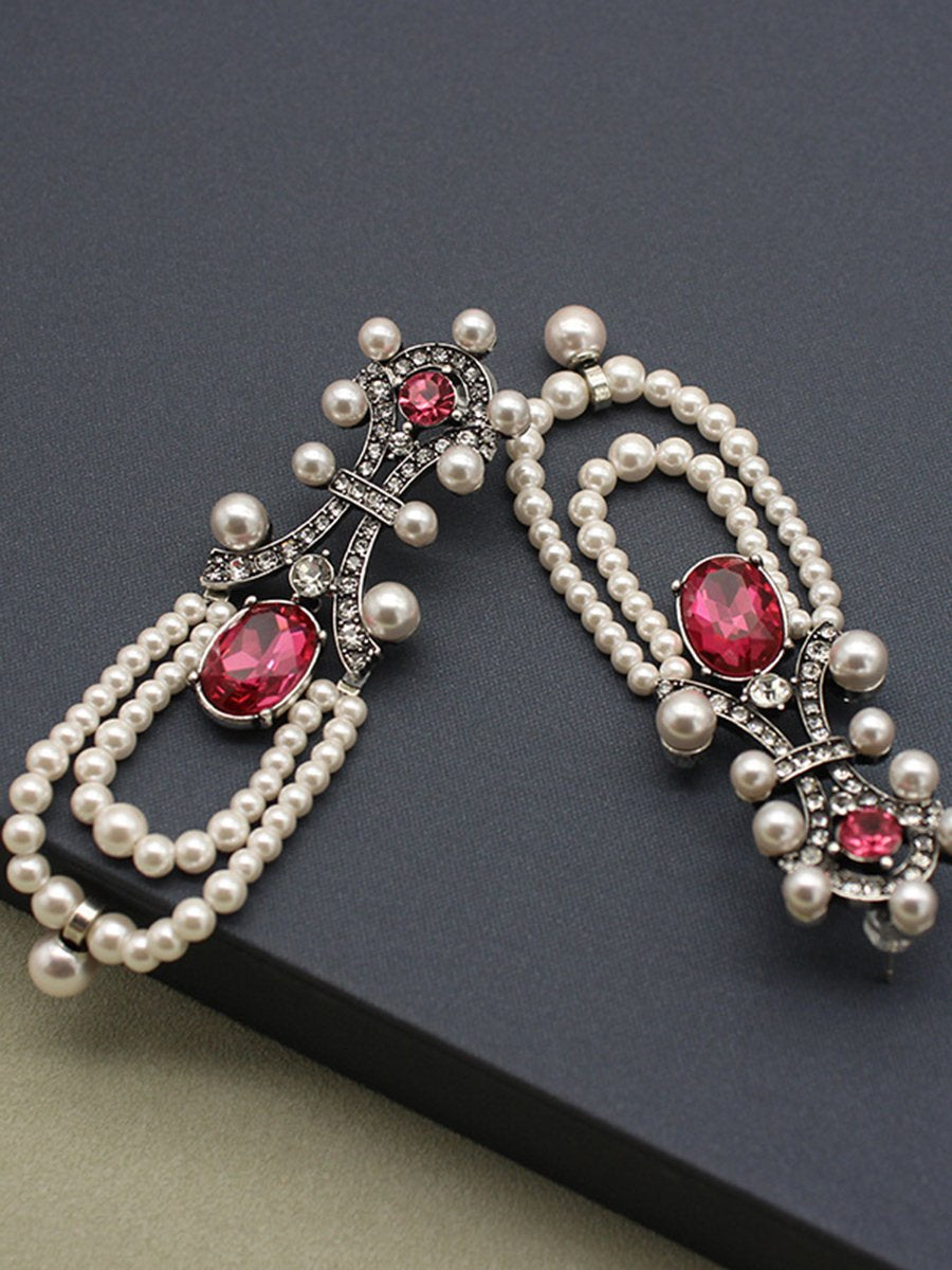 Vintage Long Ruby pearl Tassel Earrings - By Qivii