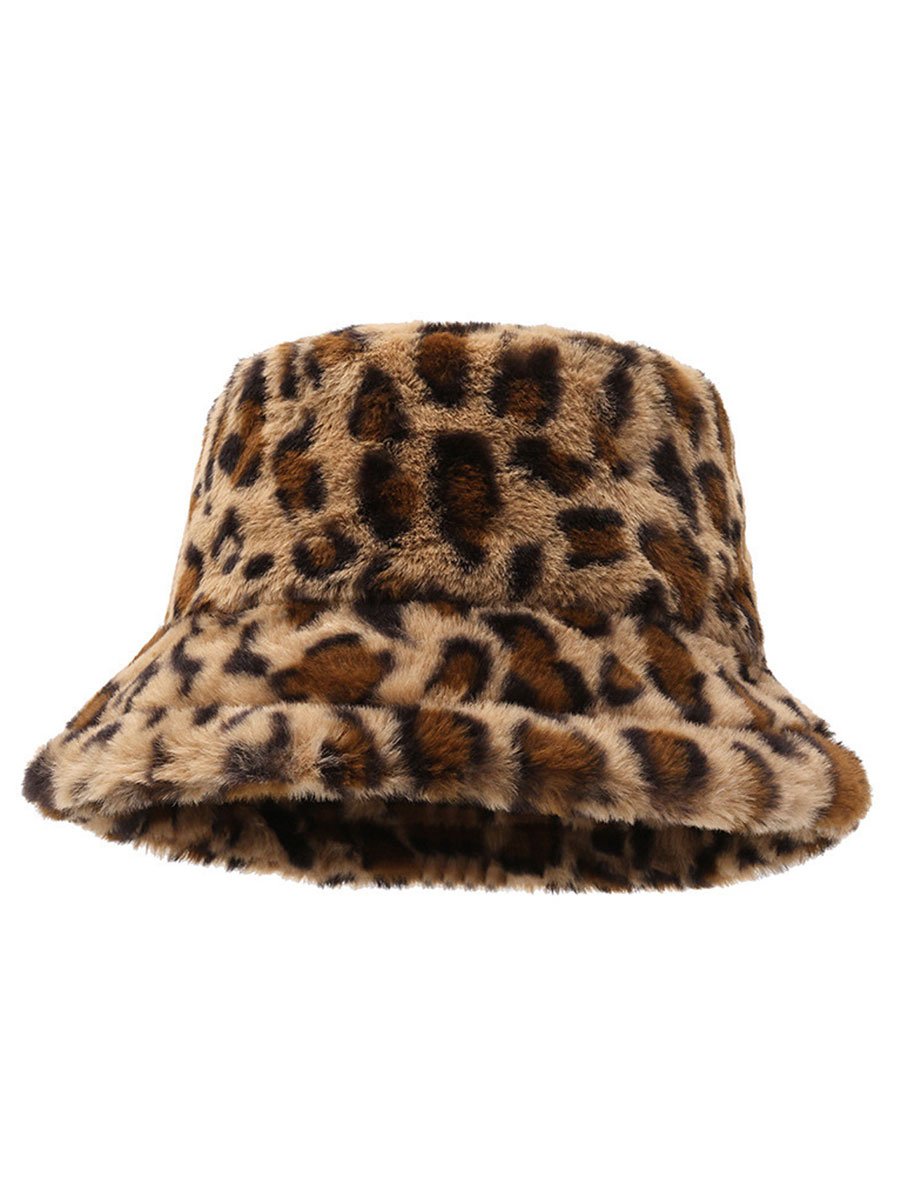 Casual Fashion Leopard Fur Warm Bucket Hat - By Qivii