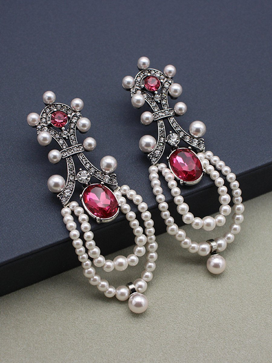 Vintage Long Ruby pearl Tassel Earrings - By Qivii