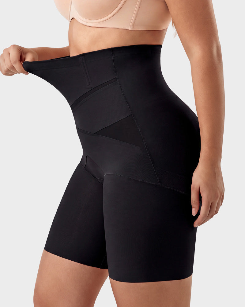 High Waist Mesh Panel Tummy Control Butt Lifting Shaper Shorts