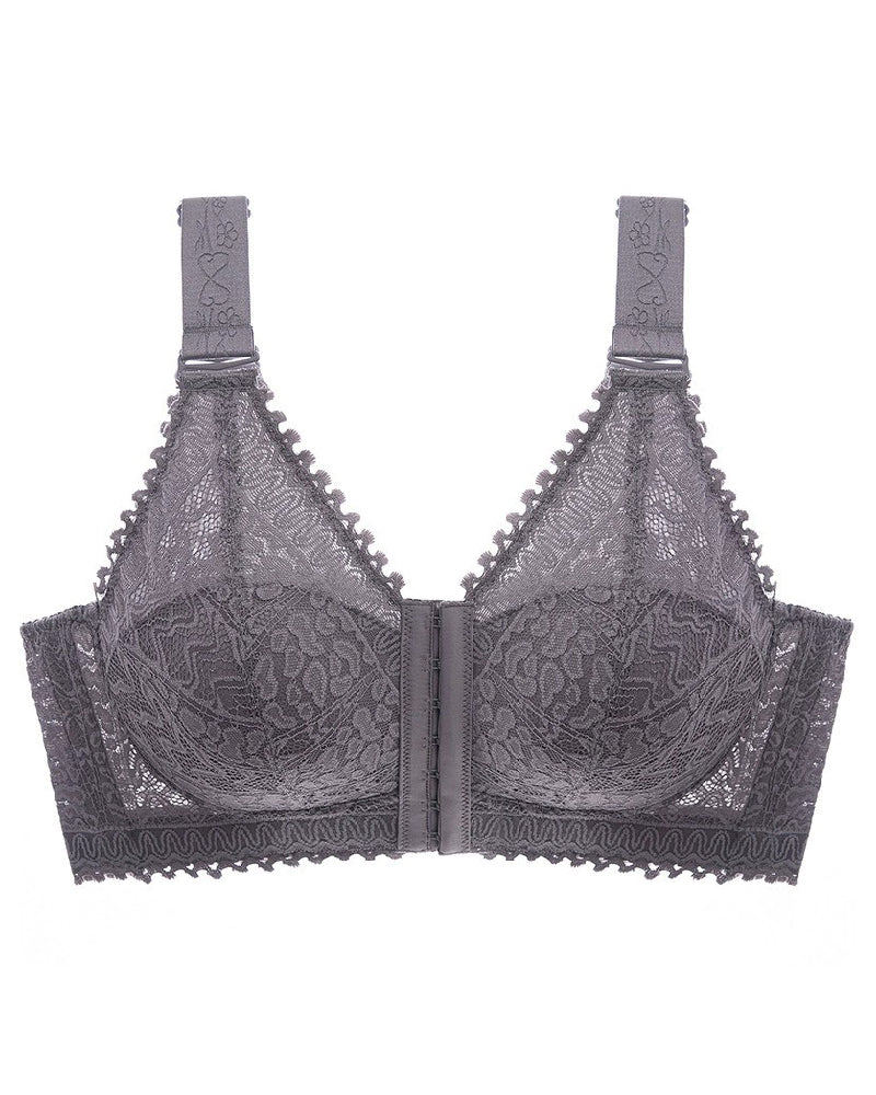 Anti-sagging Thin Minimizer Bras Full Cup Front Buckle Adjustable Wireless Lace Bra