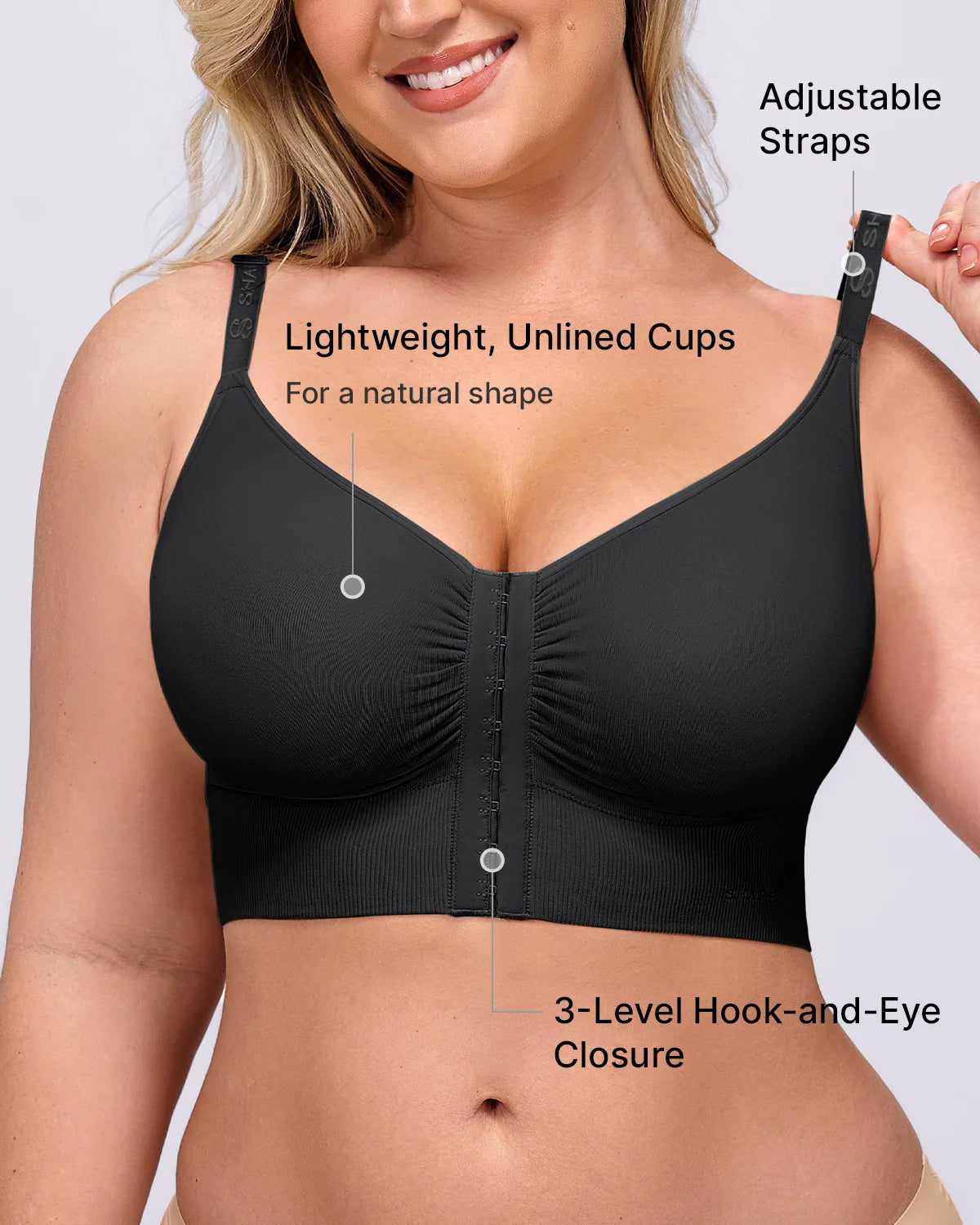 Adjustable Strap Front Hook Smoothing Unlined Wireless Bra