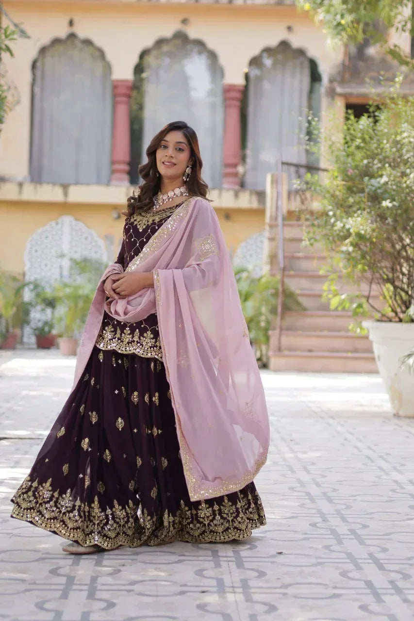 Magenta Purple Sequins Embroidery Work Kurti Palazzo Suit With Contras Dupatta