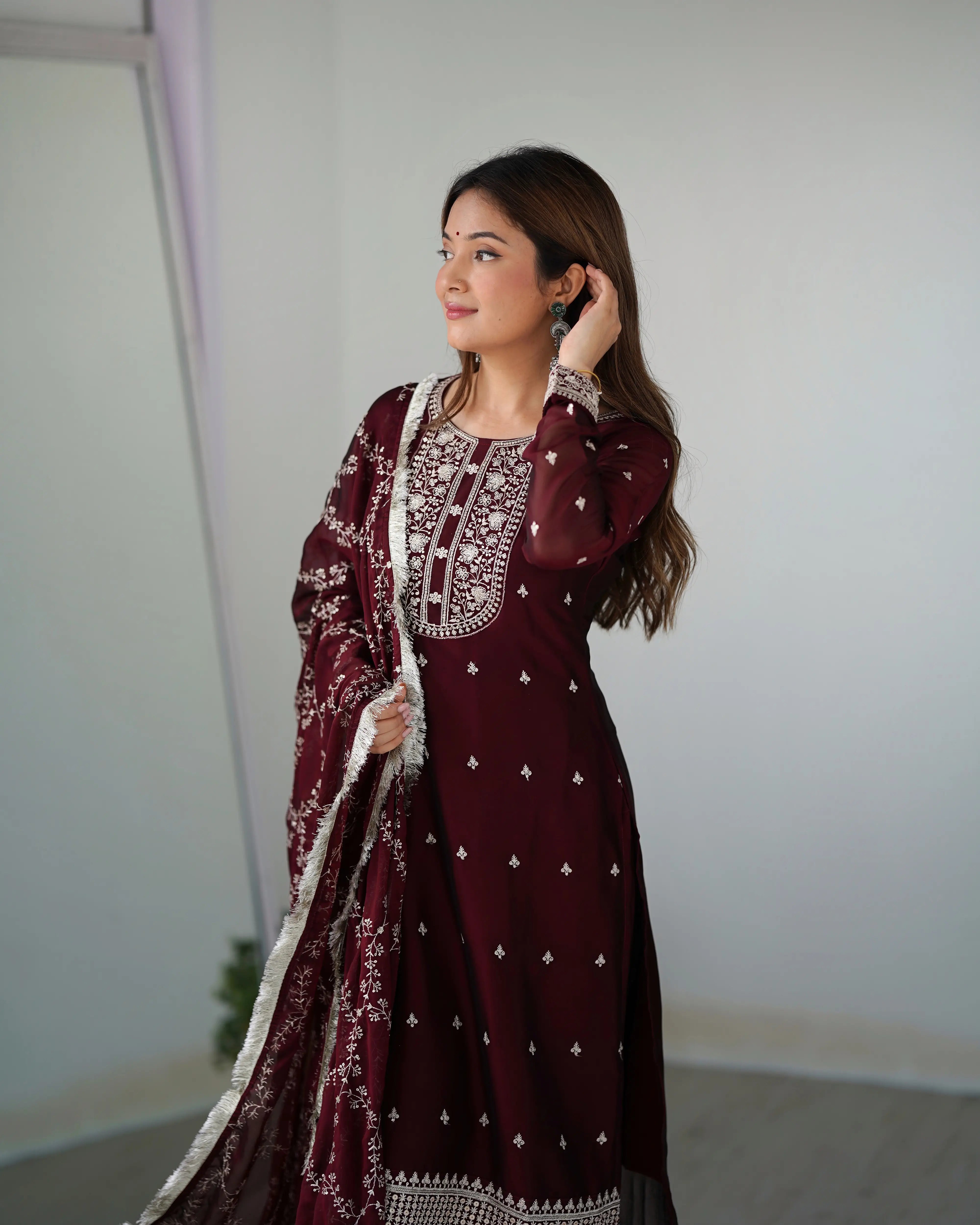 Classic In Maroon Embroidery Sequence And Thread Work Ready To Wear Salwar suit