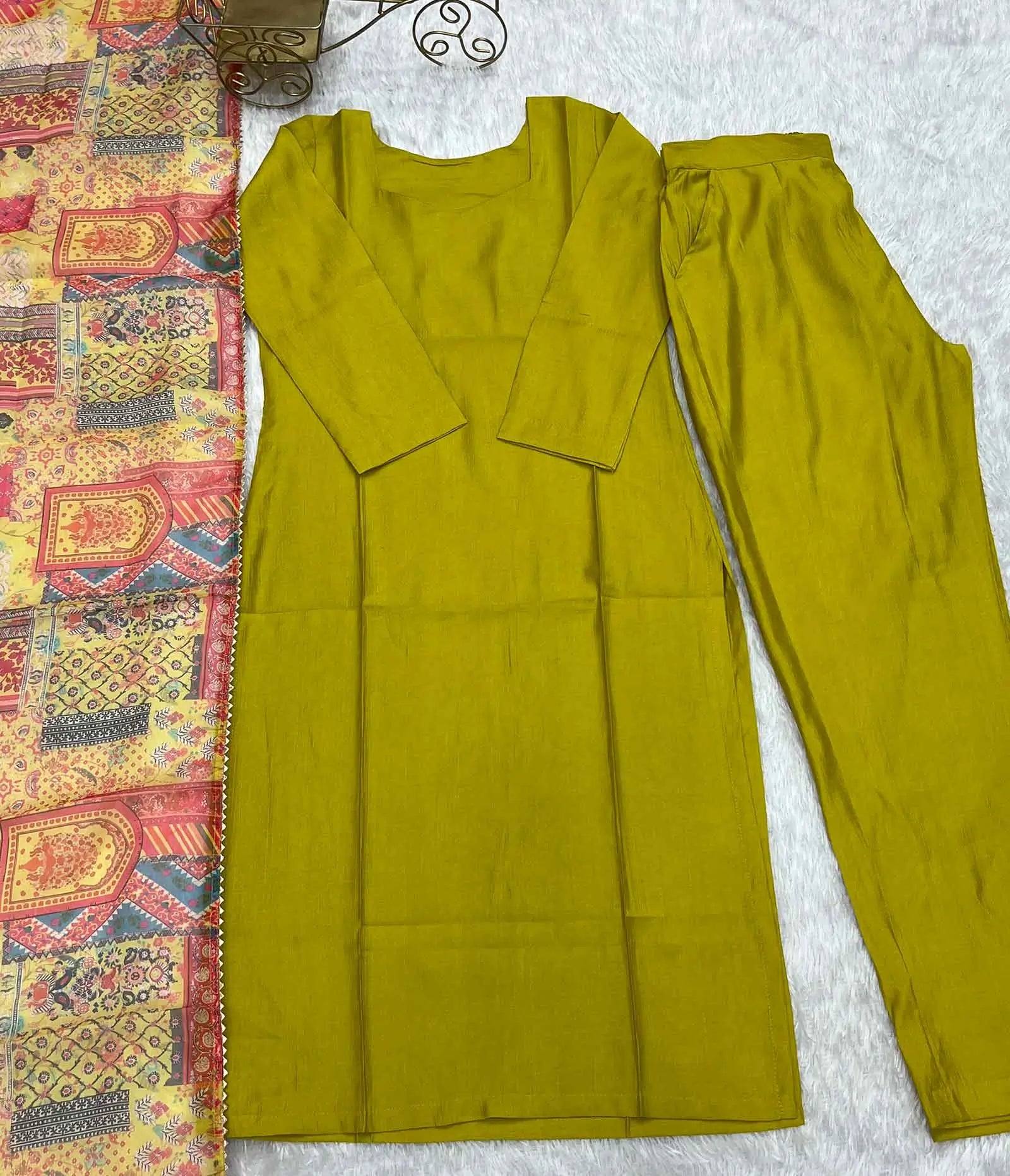 Met Yellow Viscose Straight Salwar Suit With Multi Floral Print Dupatta - qivii