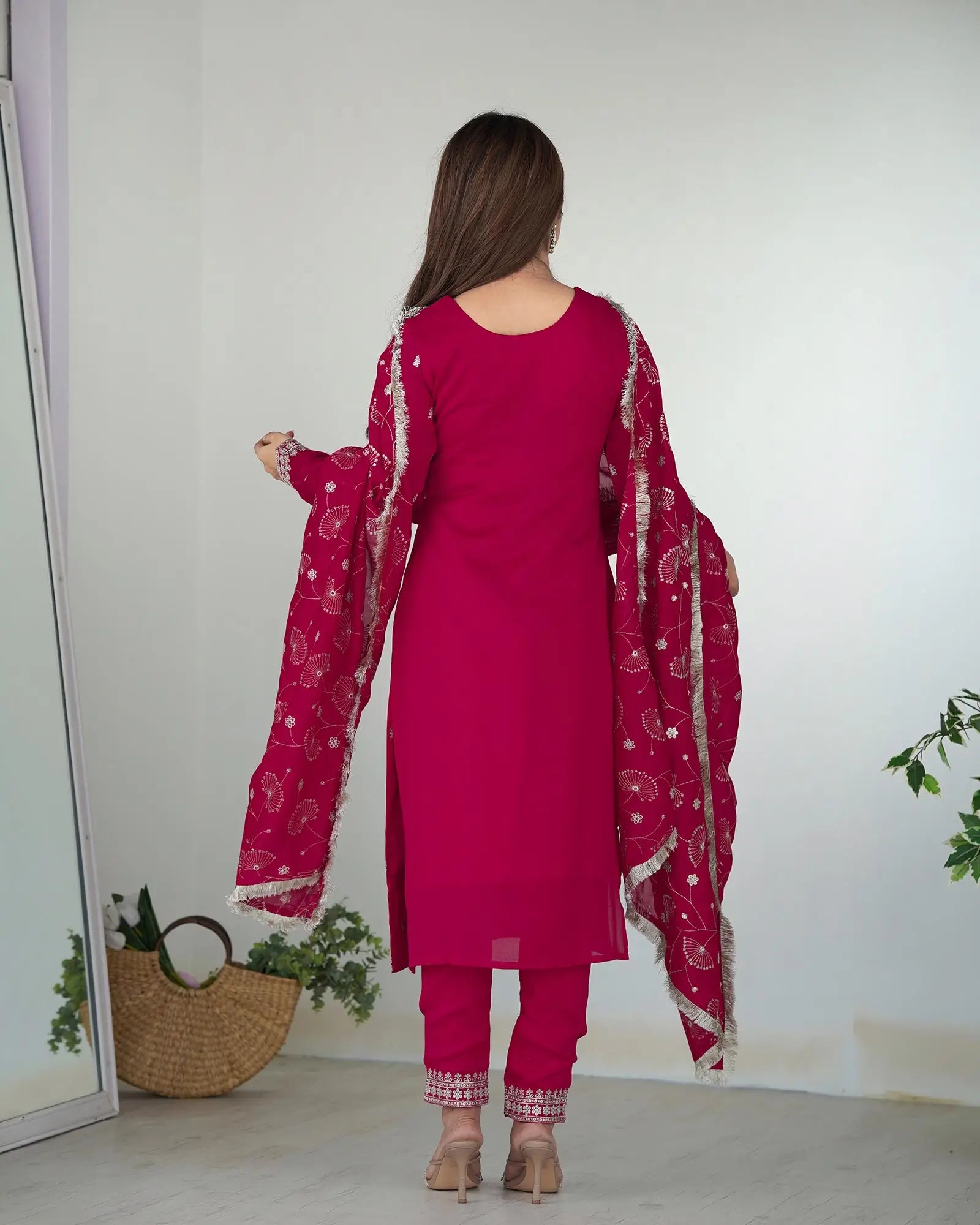 Pink Rangoli Silk Salwar Suit With Sequins Zari Embroidery Work with Heavy Dupatta
