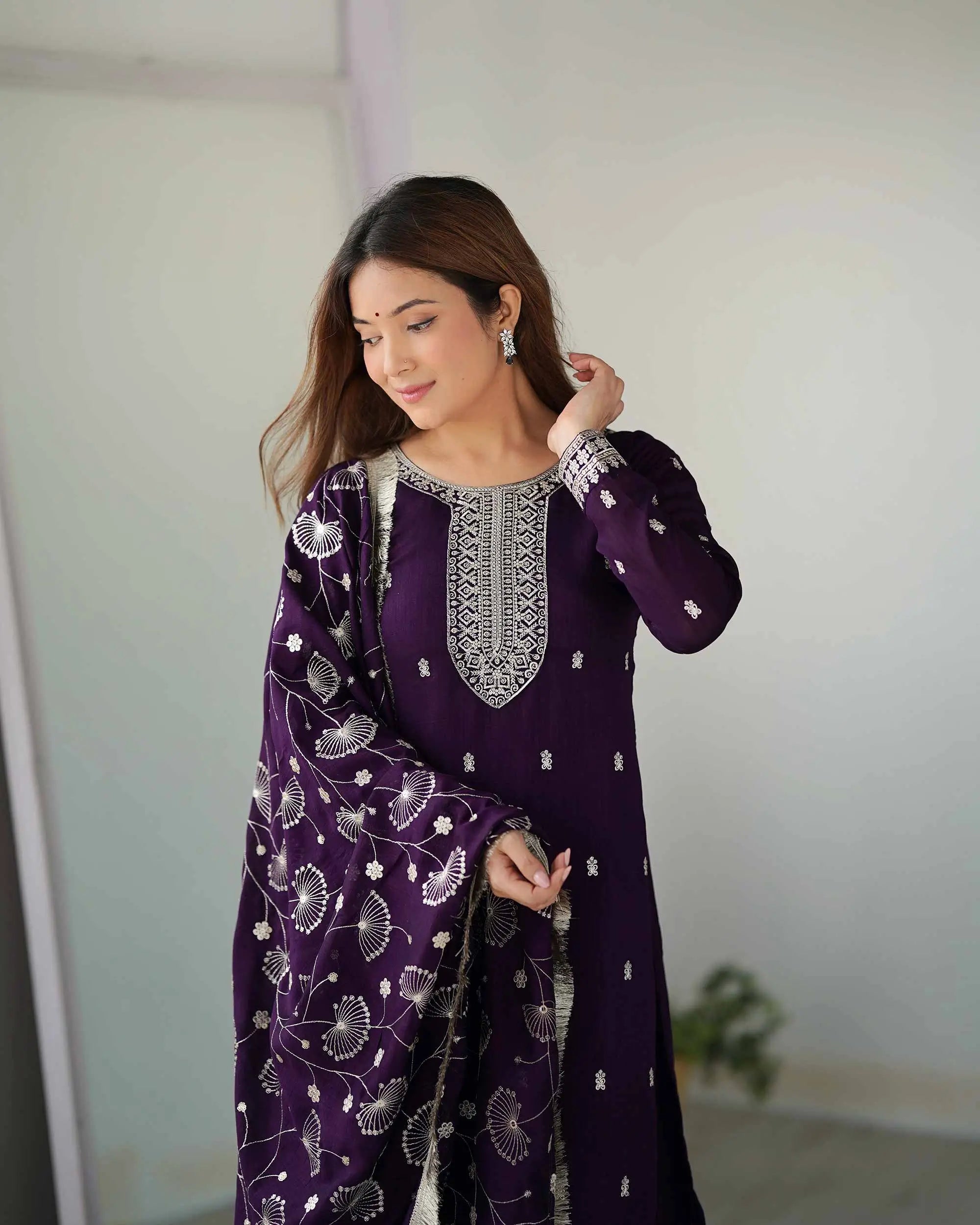 Dark Wine Rangoli Silk Salwar Suit With Sequins Embroidery Work With Heavy Dupatta