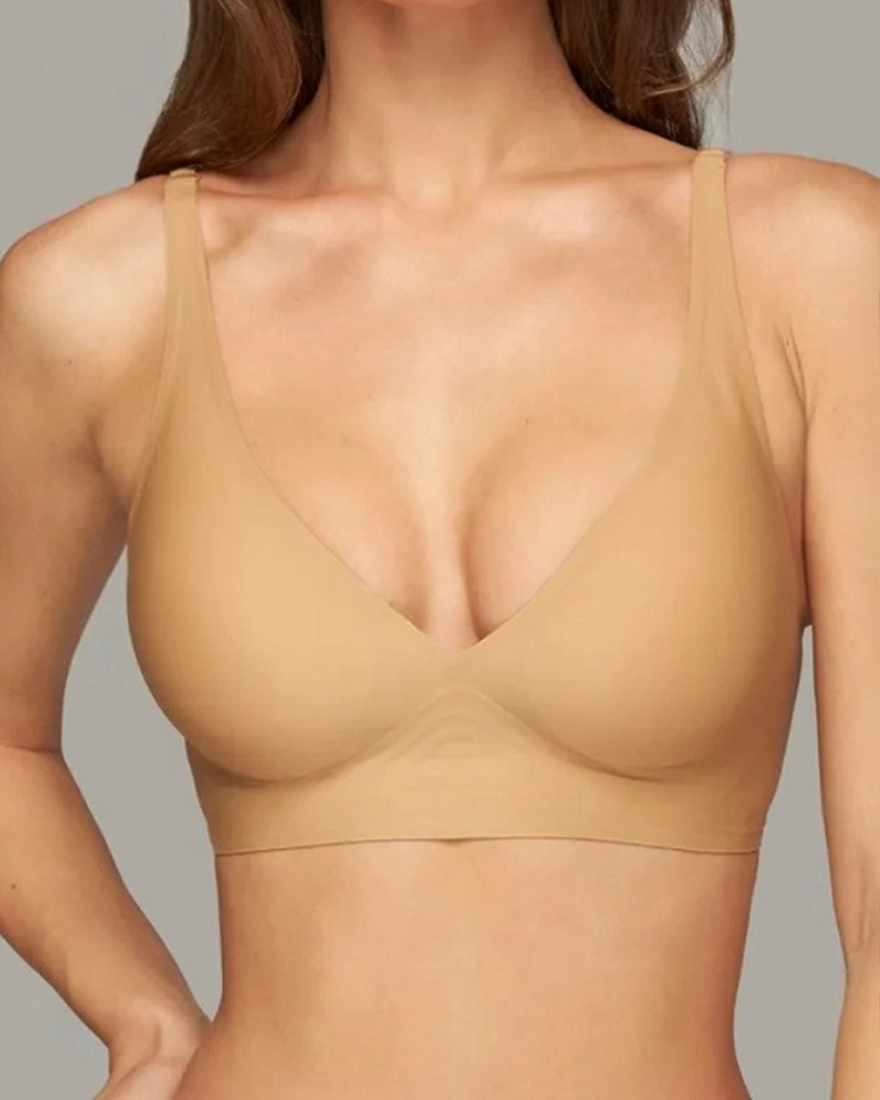 Seamless V-Neck Wireless Push Up Bra